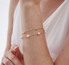 Two Layer Pearl Beaded Chain Bracelet for Women